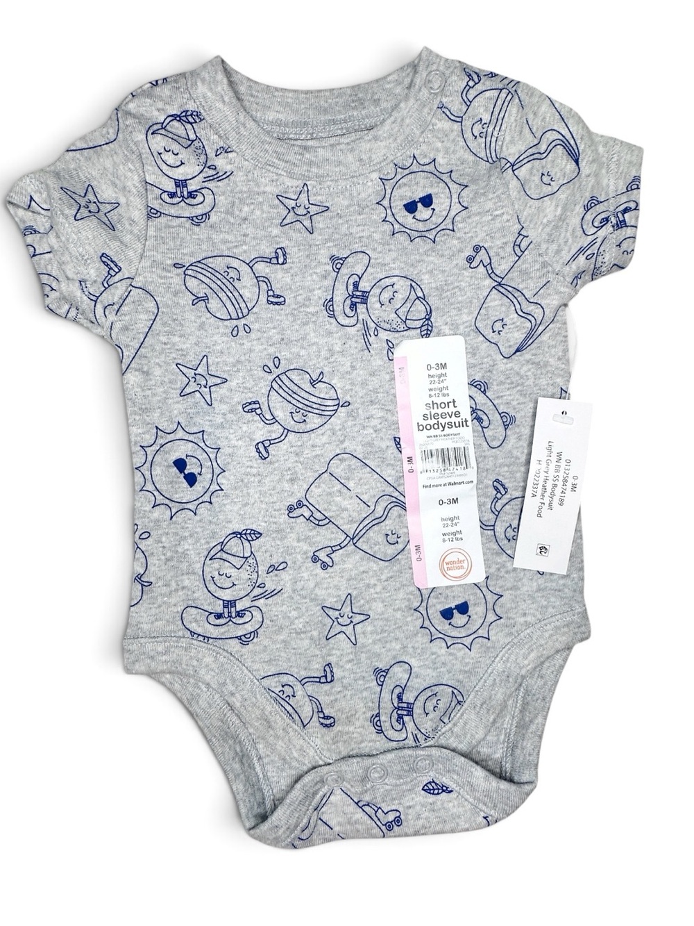 wonder nation Grey Short Sleeve Bodysuit with Navy Cartoon Suns & Popsicles